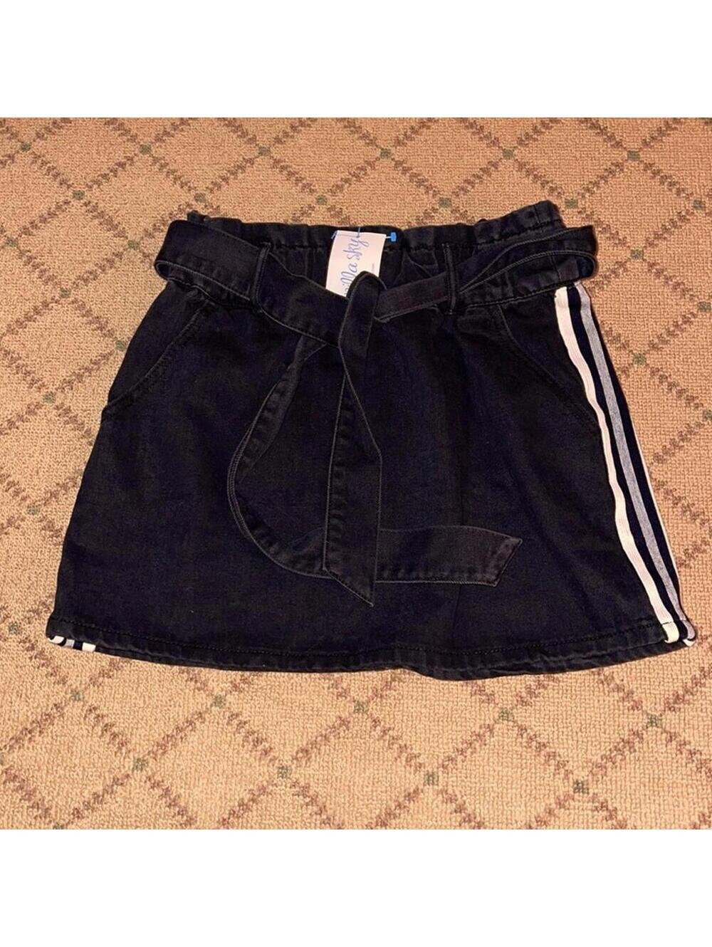 Vintage Mustard seed Black denim skirt w side stripes NWT M
